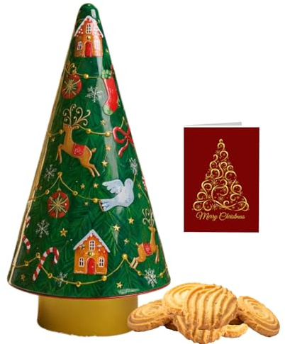 Musical Christmas Tree Biscuit Tin 180g – Festive Keepsake Tin with Holiday Tune & Shortbread Biscuits - Stocking Filler, Christmas Gifts for Kids & Adult, Afternoon Tea Biscuits Gift Set