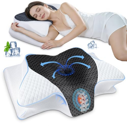 SAHEYER Cuscino Cervicale Memory Foam per Dormire, Doppia altezza, Grigio