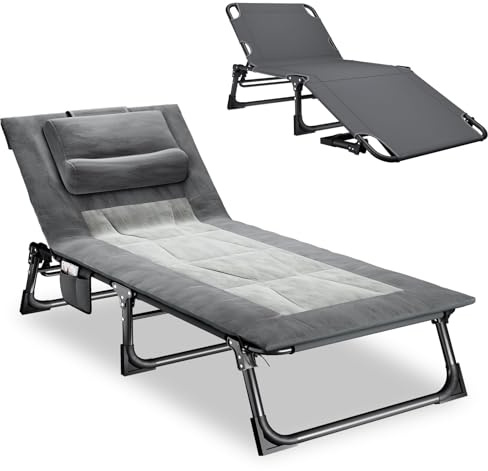 Mopaicot Furn Klappbare Sonnenliege mit Verstellbarer Rückenlehne | Matratze & Kopfkissen; Tragbare Gartenliege; für Pool, Terrasse, Camping, Grau
