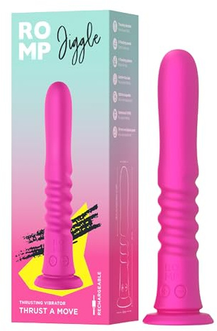 ROMP Jiggle Vibrator mit Stoßfunktion für Frauen | Dildo mit Saugnapf | 6 Intensitätsstufen & 4 Modi | USB wiederaufladbar & spritzwassergeschützt | Freihändiger Genuss