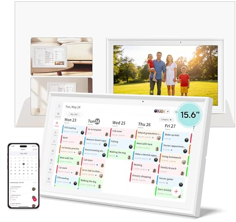 15.6 Smart Digital Calendar, No Subscription WiFi Touch 1080P Photo Frame | No subscription fees, cross-platform WiFi sync iCloud, Google & Outlook, all-in-one FHD touch family organizer photo frame