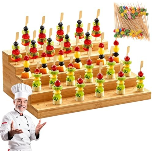 Soporte De Bambú Para Brochetas, Soporte Exhibición Alimentos Con 100 Púas En Forma Corazón, Tablero Aperitivos Varios Niveles Frutas, Queso, Carne, Aperitivos, Cócteles, Accesorios Servir(5-tire)
