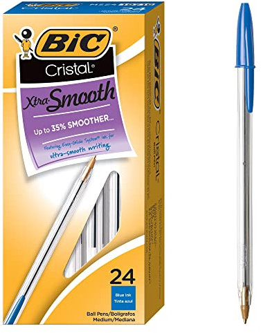 Bic Cristal Xtra Smooth Bolígrafo, punta media (1,0 mm), azul, 24 unidades