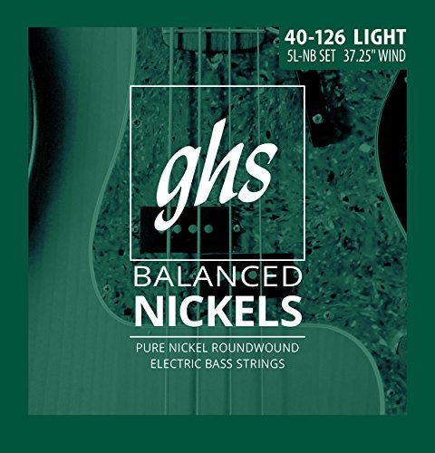 GHS™ Strings »BALANCED NICKELS - 5L-NB - 5-STRING BASS« Cordes pour Basse Électrique - Pure Nickel 205 - Light: 040-126