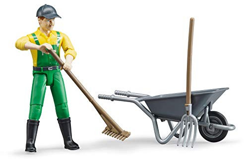 bruder 62610 - Set de figurines d'agriculteurs avec accessoires - 1:16 Agriculteur, Figurine jouet, Homme, Homme, Étable, Tracteur, Ferme, Ferme équestre