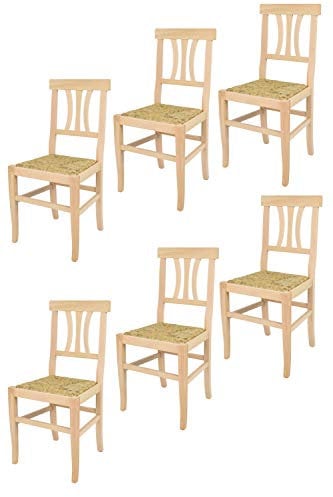 t m c s Tommychairs - 6er Set Stühle Artemisia für Küche und Esszimmer, robuste Struktur aus poliertem Buchenholz, unbehandelt und 100% natürlich, Sitzfläche aus echtem Stroh