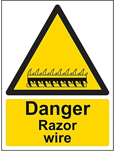 V Safety 63007AN-S'Danger Razor Wire' Sign, Portrait, 150 mm x 200 mm (Pack of 3)