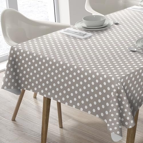 Wachstuch Tischdecke Abwaschbar Eckig 140 x 180 cm Punkte Beige Grau