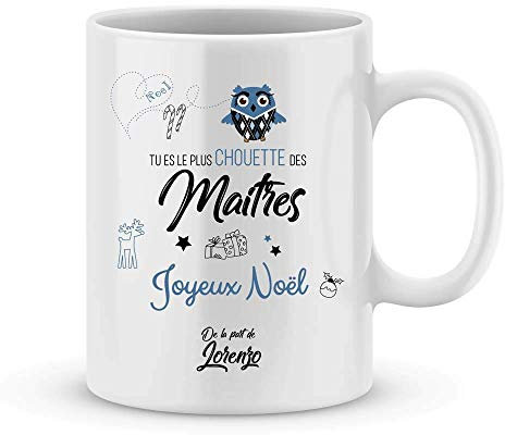 Mug Joyeux Noël MAÎTRE à personnaliser avec le prénom de votre enfant - Cadeau pour maître personnalisé pour Noël- cadeau maître pour le jour de l'an - cadeau original maître - cadeau école maître