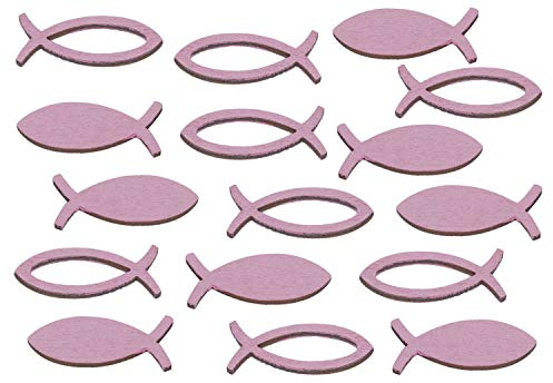 Unbekannt Streudeko Fische Holz 16 Stück Grün Rosa Weiß Türkis Grau Kommunion Konfirmation Tischdeko, Farbe:Rosa