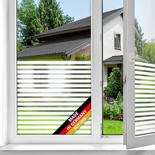 d-c-fix Fensterfolie Linia Streifen-Muster statisch selbsthaftend 45 cm x 1,5 m - blickdichte Sichtschutzfolie mit UV-Schutz - Sichtschutz für Fenster Folie Milchglasfolie Klebefolie gestreift