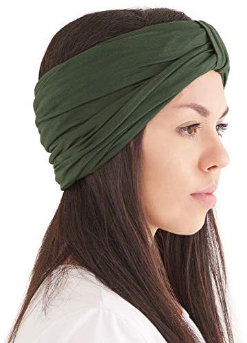 CHARM Frauen Chunky Turban Stirnband - Kopftuch Winter Head Wrap Chemo Hut Naturhaar Khaki