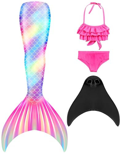 DNFUN Meerjungfrauenflosse Mädchen Cosplay Meerjungfrauenschwanz mit Bikini zum Schwimmen für Kinder mit Meerjungfrau Flosse und Mermaid Tail