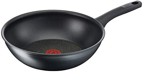 Tefal G12419 Titanium Fusion Wok 28 cm (Titanium Excellence Non-Stick Coating, Thermo-Spot, Hard Fusion Outer Layer, for All Cookers Including Induction), Black