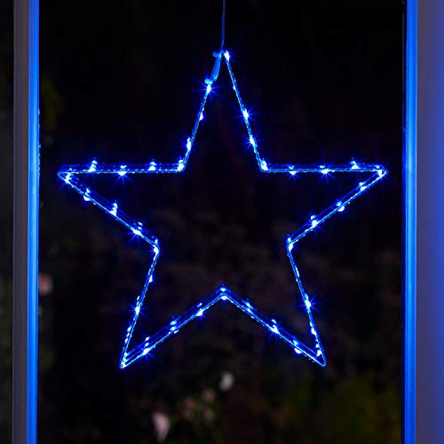 Lights4fun Christmas Indoor Light Up Star Window Decoration with 40 Blue LEDs Battery Operated Timer 35cm