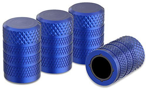 CKAuto Tire Valve Stem Caps, Blue, 4 pcs/Pack, Anodized Aluminium Tire Valve Cap Set, Corrosion Resistant, Universal Stem Covers for Cars Trucks Motorcycles SUVs and Bikes (Blue)