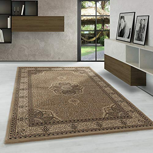 Carpetsale24 Orientteppich Beige 240x340 cm – Kurzflor Teppich im klassischen Vintage Stil für großes Wohnzimmer, Essbereich, offene Räume – Pflegeleicht, strapazierfähig, dekorative Raumwirkung