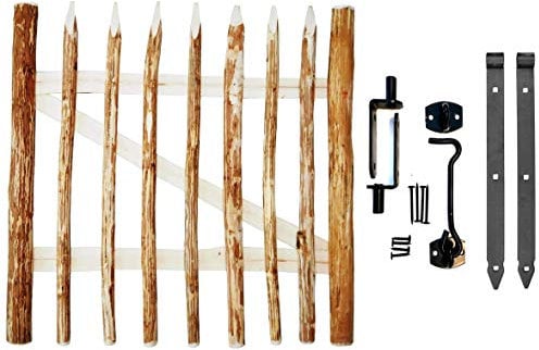 BOGATECO Zauntor Haselnuss | Breite: 100cm | Höhe 70cm | Abstand zwischen den Zaunlatten 6-7 cm | Gartentor aus Holz für Staketenzaun Gartenzaun | mit Scharniere inkl. Zubehör | Türöffnung nach rechts