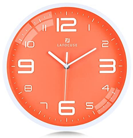 Lafocuse 3D Große Ziffern Orange Wanduhr Lautlos, Modern Wanduhr Leicht zu Lesen, Ohne Tickgeräusche Kinder Deko für Wohnzimmer Kinderzimmer Küche 30 cm