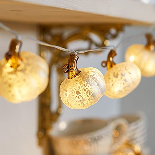 Lights4fun 10er LED Kürbis Lichterkette mit Timer Herbst Deko Batteriebetrieb Innen
