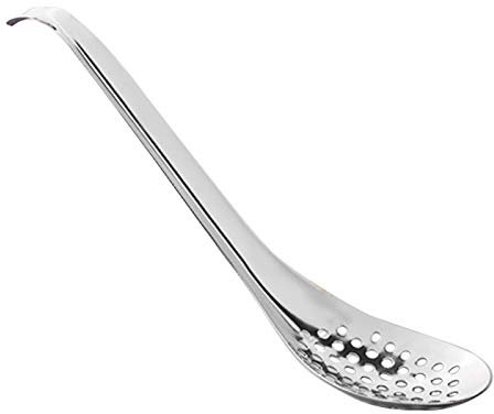 GeKLok Cuchara de caviar, colador de huevo, filtro de cuchara, cuchara de acero inoxidable para cocinar (plata, 17 x 4 cm)
