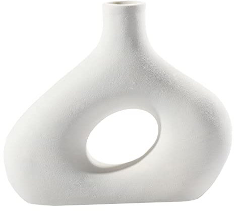 Cutfouwe Vase Weiß,Keramik Blumenvase Deko Wohnzimmer,Vasen Modern Design,21cm Tischvase für Pampasgras,Dekozweige,Trockenblumen und Schnittblumen,für Zuhause Büro Dekoration Weihnachten Geschenk