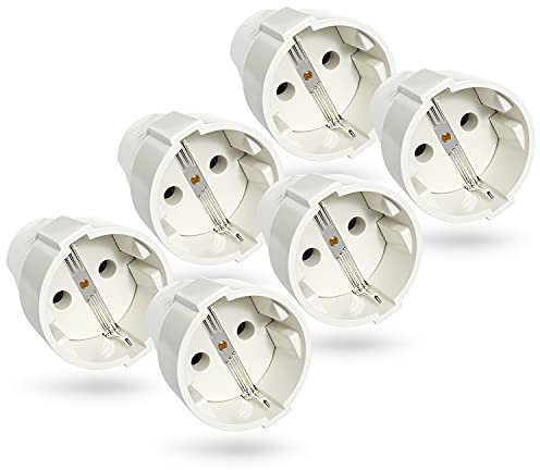 greate 6x clavija enchufe hembra schuko con alivio de tensión - Acoplamiento de contacto de protección PVC 230V, 2 polos, 16A & 3,7kW - IP20 Acoplamiento schuko hembra para interiores