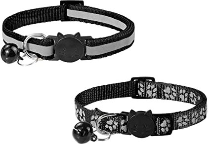 LATRAT Katzenhalsband gegen Strangulieren, 2 Stück, verstellbar, reflektierend, Halsband für Katzen, Kätzchen, Welpen mit Glöckchen und Sicherheitsschnalle, 19 – 32 cm, Schwarz, geeignet für die