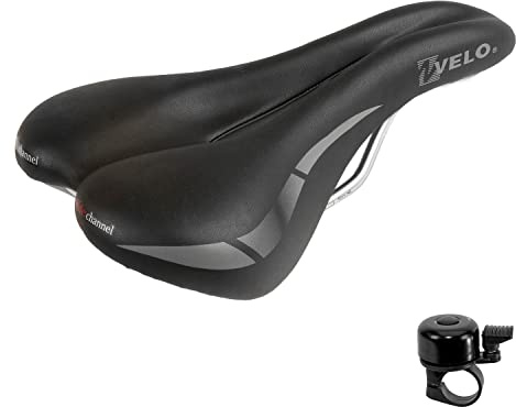 Sattel Velo Wide:Channel Touringsattel Fahrradsattel schwarz inkl. Fahrradklingel