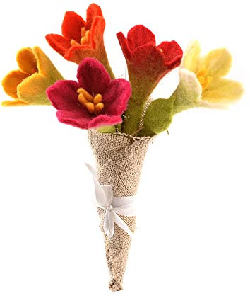 Glaciart One Ramo de Flores de Lirio de Fieltro Artificial: 5 Piezas | Flores Artificiales de Colores Variados Reutilizables, Lavables y Listas para Aceites Esenciales con Tallo de Alambre Flexible