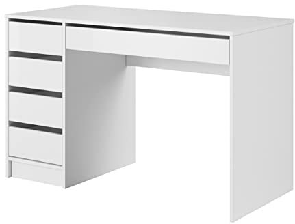 Furniture24 Schreibtisch Ada mit 5 Schubladen Weiß matt