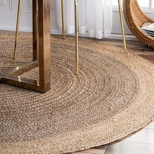 DNR Teppich aus indischer Naturfaser, rund, 120 x 120 cm, gewebter Teppich, rund, aus Jute, 120 x 120 cm, Dunkelbraun