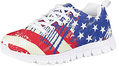 POLERO USA-Flaggen-Sneaker-Schuhe, Unisex-Kinder, Laufschuhe, Sterne, Streifen, amerikanische Flagge, Trainer für Mädchen und Jungen, EU29