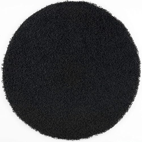 Muratap Teppich Wohnzimmer Modern - Loca Shaggy - Hochflor Teppich Weich und Warm Schmutzabweisend und Pflegeleicht Wohnzimmerteppich - Große: 150 cm - Rund - Farbe: Schwarz