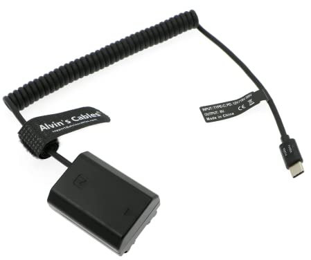 Alvin's Cables USB-C Typ-C PD auf NP-FZ100 Dummy-Akku Spiralkabel für Sony Alpha A7 III, A7S III, A7R III, A7R IV, A9, A9II, A9R, A9S, A6600, A7C, A1 Kamera