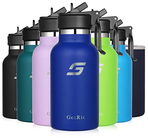 GeeRic 350ML Bouteille d'eau en Acier Inoxydable Bouche Large, Bouteille d'eau en métal à Double Paroi Isotherme sous Vide, 12 Heures Chaudes et 24 Heures Froides Bleu royal