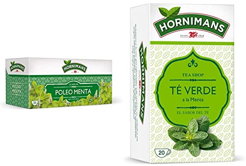 Hornimans Clásicas Té de Poleo y Menta, 25 Bolsitas, 100g & Té Verde Bolsitas de Té A La Menta, 20 x 1.5g