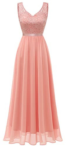 Gardenwed Robe Femme Soiree de Cocktail Longue pour Mariage Bal Promo Fête Demoiselle d'honneur Ceremonie Col en V sans Manches Blush L