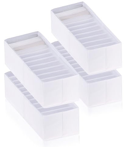ROW&LINE® – Organizer Set – 11 extra hohe Fächer für T-Shirts, Pullover & Unterwäsche – Organisationsboxen aus Stoff – strapazierfähig & abwaschbar für Kleiderschrank & Schublade – weiß – Size: 4x L
