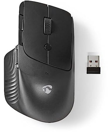 NEDIS Wireless Ergonomic Optical Mouse, 6 Buttons with Dual Scroll Wheels, USB Nano Receiver, Adjustable DPI up to 1600, Battery Powered (1x AA/AAA)
