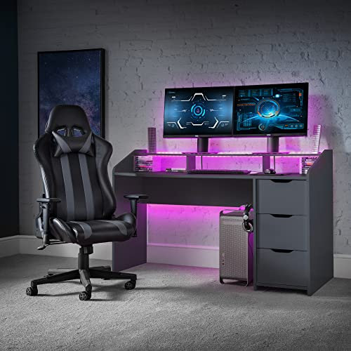 happybeds Wooden Gaming Desk, Gravity Grey Wooden Gaming Desk