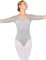 tanzmuster Ballett Trikot Damen 3/4 Ärmel - Ulla - BH-Pad-Einschub - Cut-Out Rücken - Netzärmel und -einsätze - grau 38 - Tanz Body - Ballettkleidung für Erwachsene