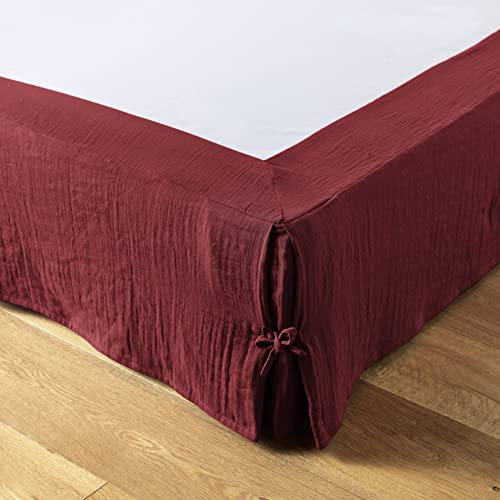 Cache sommier L’Effet Papillon - Housse sommier 100% Double Gaze de Coton Hauteur 30cm [ Cache-sommiers ] (Bordeaux, 90x190 cm)