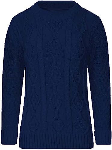 AJFASHION Women Jumpers New Ladies Long Sleeve Chunky Cable Knitted Jumper Crew Neck Winter Sweater Top UK Size 8-22 Navy