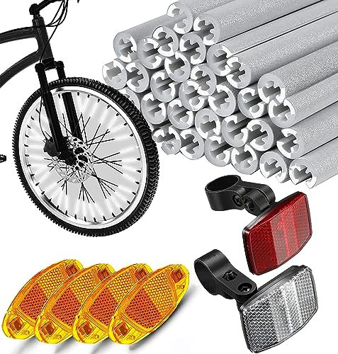 Guidre Rückstrahler Fahrrad mit Accessoires Fahrrad-Zubehör,Fahrrad Reflektoren vorne und hinten,1bicycle Bell+1stk Reflektoren Vorne+1stk Hinten (72 reflektierende Speichen +6)
