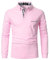 AIOIDI Men's Casual Polo Shirts Long Sleeve Striped Collar T-Shirts with Pocket Pink M