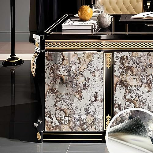 LiveInUrban Antique Peel and Stick Wallpaper Modern Rusty Mirror, Waterproof Self Adhesive Wall Sticker for Furniture Sticker, Thickend Wall Mural Foxed Silver Rusts Art Home Decor 39X100CM