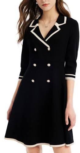 GOELIA Winter Dresses for Women UK Jumper Dress for Women, Button up 3/4 Sleeve Knit Mini Jumpers Dresses Sweater 50s Dress for Teacher Work Business Black