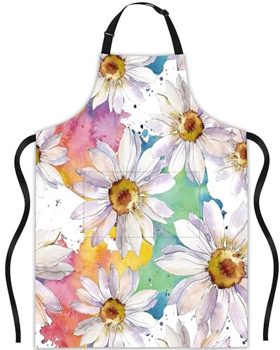 JASAKOO Schürze mit Gänseblümchen, Muttertagsgeschenk, Latzschürze mit verstellbarem Hals, wasserdicht, für Damen und Herren, Geschenke für Zuhause, Küche, Garten, Kochen, Kellnerin, Grill, Bar