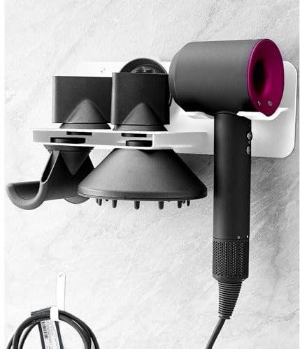 Puregad Haartrocknerhalter, Wandhalterung für Dyson-Supersonic-Airwrap-Haartrockner, Metall-Föhnständer-Aufsätze, Aufbewahrung für Badezimmer und Salon, weiß